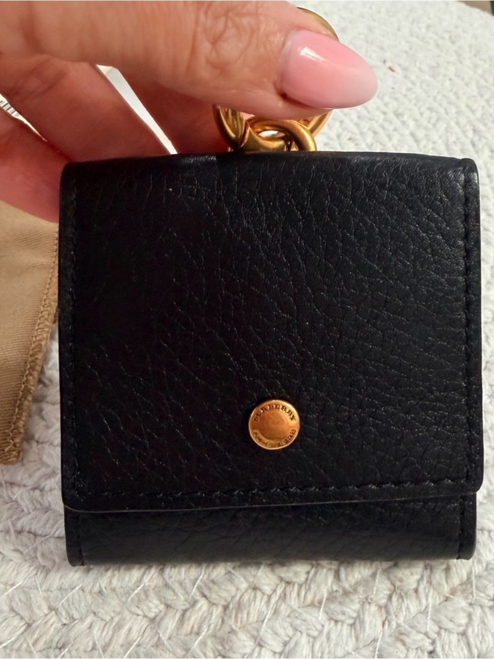 Burberry Black/Green Square Leather key chain coin case charm wallet + Full Incl - Picture 3 of 10